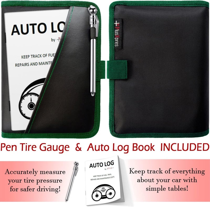 PlusXpres Glove Box Compartment Organizer - Car Document Holder - Owner Manual Case Pouch - Vehicle Storage Wallet for Registration & Insurance Card - Premium Auto Paperwork Holder - Log Book included - Green - Image 2